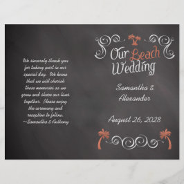 Coral Chalkboard Script Beach Weding Program