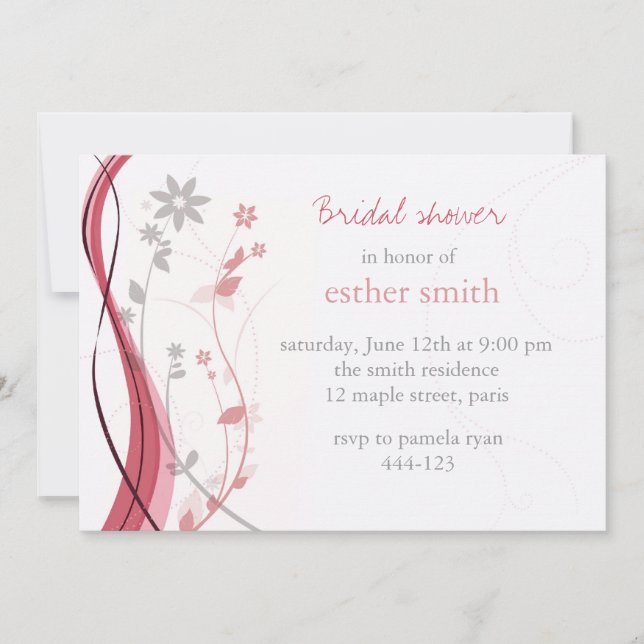 Coral claro & convite floral cinzento do encanto (Frente)