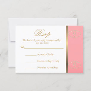 Coral de Cartão RSVP de Casamento e Corações Doura