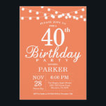 Coral de Convite de aniversário de 40 anos<br><div class="desc">aniversário de 40 anos com luzes de cordas. Fundo Coral. Mulher Lady Elegante Modern. 13 15 16º 18º 20 21 rua 30 40º 50º 80 de 60º 70 de 100º,  qualquer idade.
Para mais personalização,  clique no botão "Personalizar" e use a ferramenta design para modificar este modelo.</div>