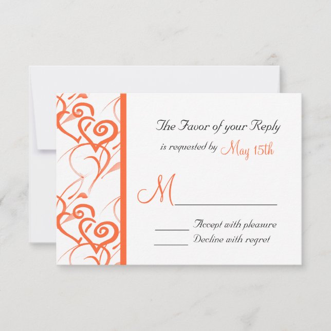 Coral Double Hearts Swirls Vines Casamento RSVP (Frente)