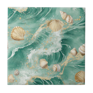 Coral Dourado Elegante e Seashell Watercolor Art (