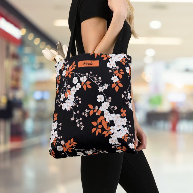 Coral e Black Floral Tote Bag personalizado (Criador carregado)