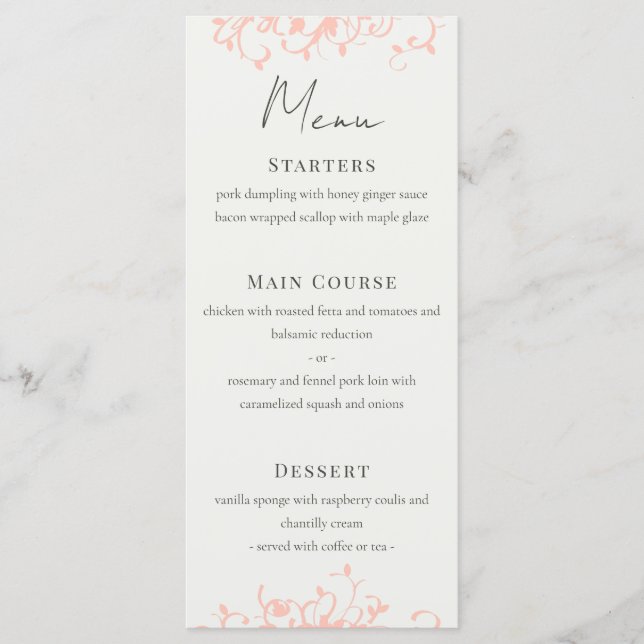 Coral e Cream Wedding Menu (Frente)