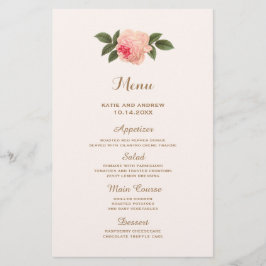 Coral e Dourado Menu Casamento