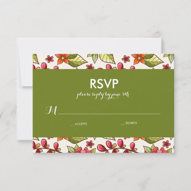 Coral e Green Floral Wedding RSVP (Frente)