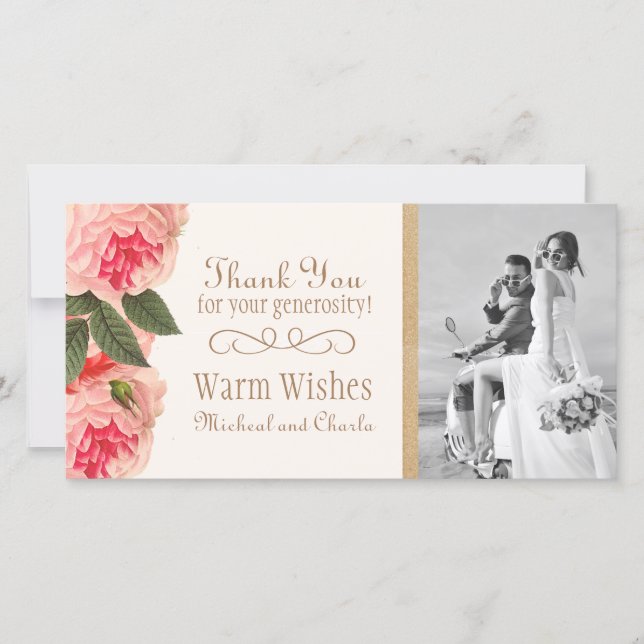 Coral e Leigos Rosa Obrigado Cartão com fotos (4x8 (Frente)