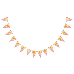 Coral e Sunny Glitter Feliz Aniversário Bandeiras