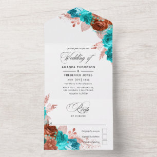 Coral e Turquesa Watercolor Casamento Floral