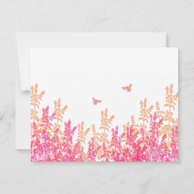 Coral & Fuchsia Wild Flower Bee Weding RSVP (Frente)