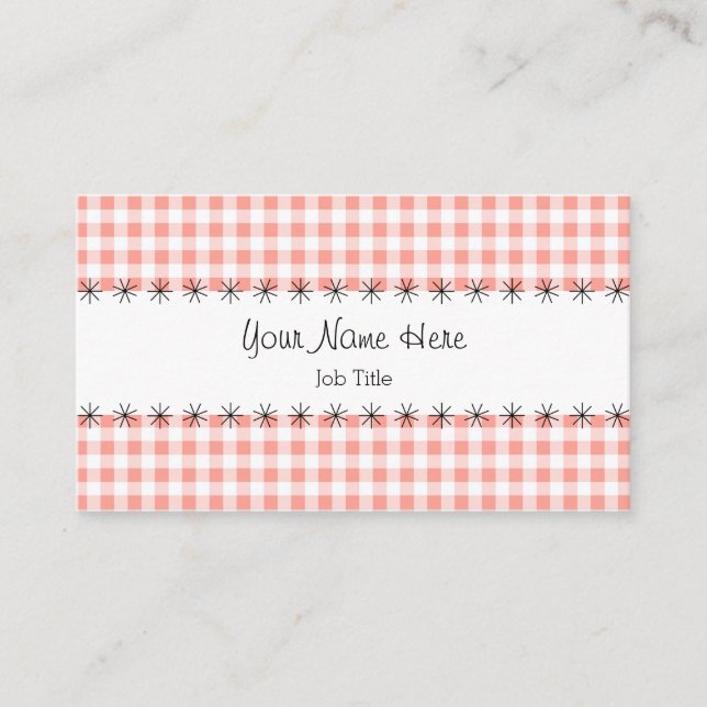 Coral Gingham stripe cartão de visita (Frente)