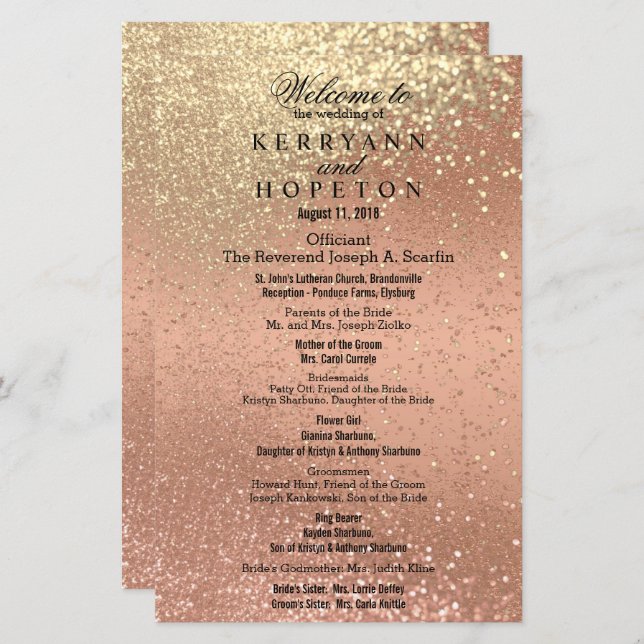 Coral Laranja e Dourado brilho - Programa (Frente/Verso)