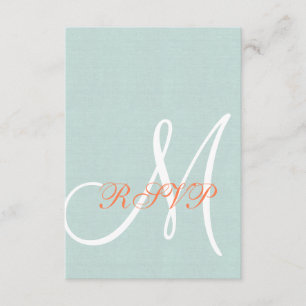Coral Mint Green Linen Rustic Wedtic RSVP Card