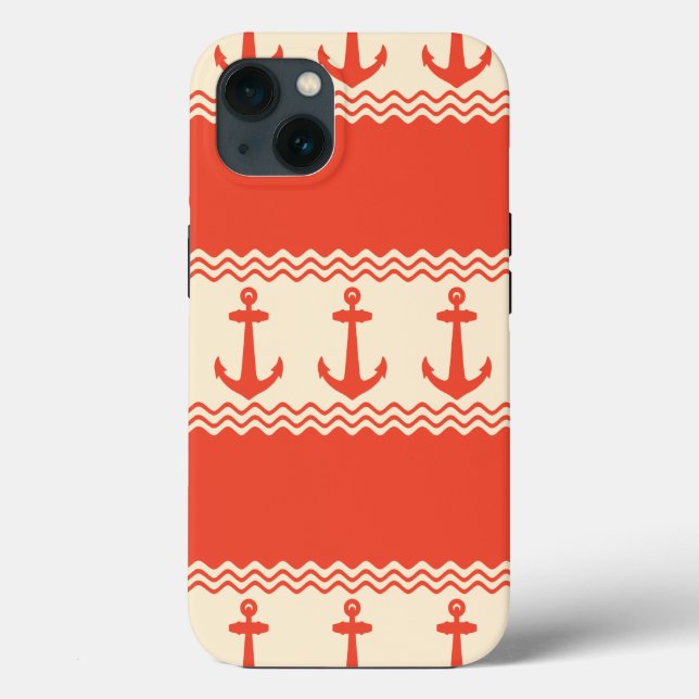 Coral Nautical Anchor Coastal Stripes (Verso)