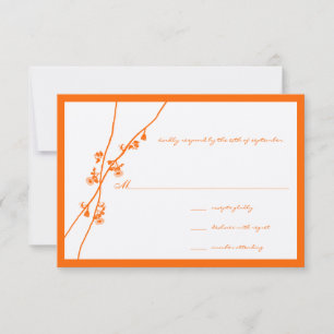 Coral Orange Ochre Boho Floral Branch Wedding RSVP