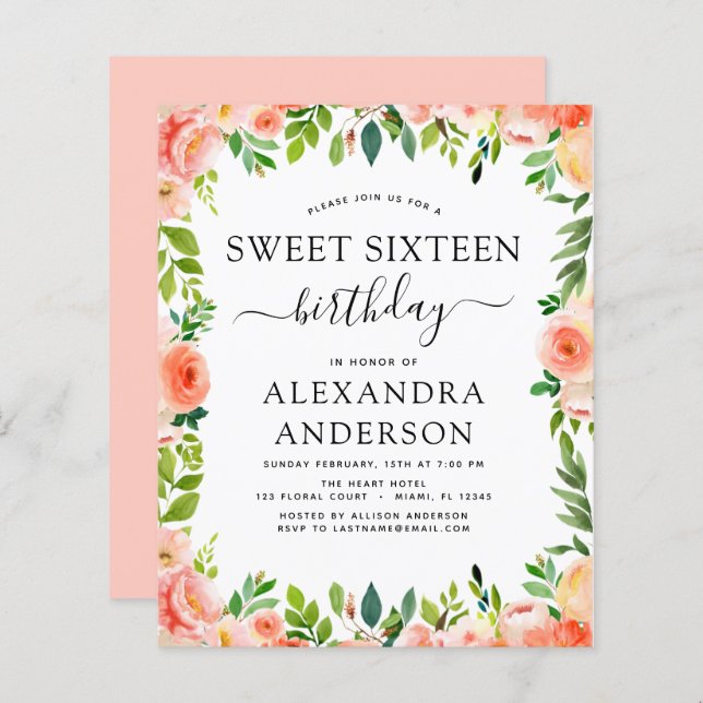 Coral Orçamental Peach Floral Sweet Sessenta Anive (Frente/Verso)