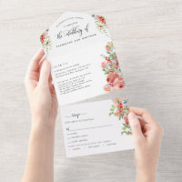 Coral Peach e Cream Floral Casamento Rasgado RSVP
