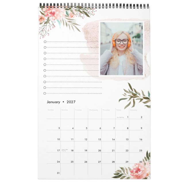 Coral Peach Floral | 12 Calendário de Fotografias  (Jan 2027)