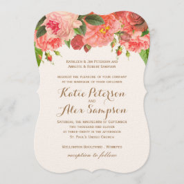 Coral Peonie sobre o Dourado Convite para Casament