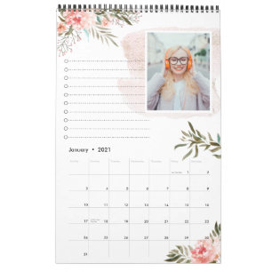 Coral Pêssego Floral Calendário de 12 Fotos com