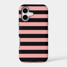 Coral Pink and Black Striped French iPhone 17 Case