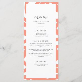 Coral Pop Modern Minimalist Abstrato Weding Menu