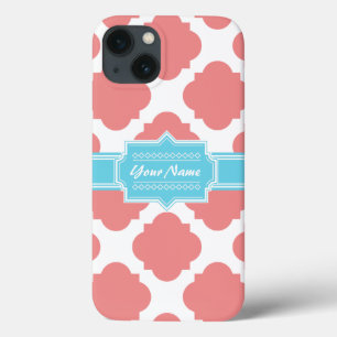 Coral Quatrefoil Aqua Nome Personalizado N1