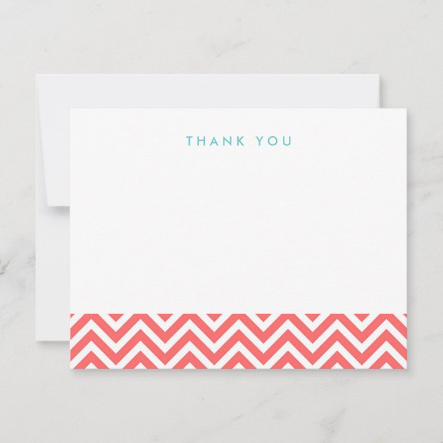Coral Simples Chevron Obrigado Nota Cartões (Frente)