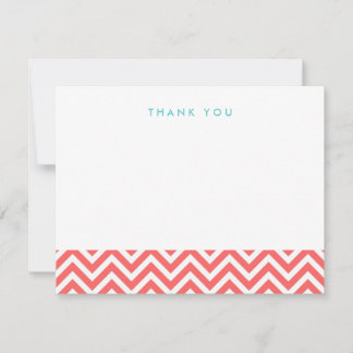 Coral Simples Chevron Obrigado Nota Cartões