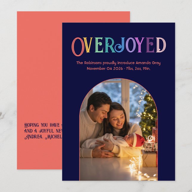 Coral Spark Xmas Baby Birth Anúncio Foto (Frente/Verso)