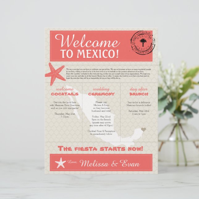 Coral Starfish Cancun México Carta de Boas-vindas (Em pé/Frente)