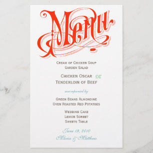 Coral Vintage Typografia Cartaz Menu Casamento