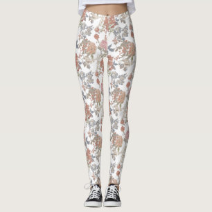 Coral Watercolor Leggings Florais