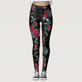 Corante de Peony Black Floral Patterno - Leggings