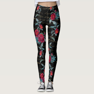 Corante de Peony Black Floral Patterno - Leggings