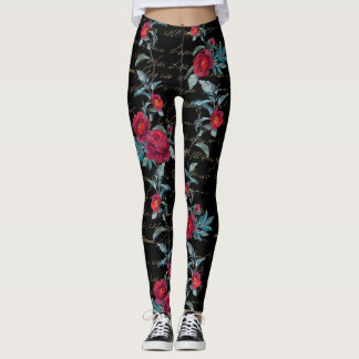 Corante de Peony Black Floral Patterno - Leggings