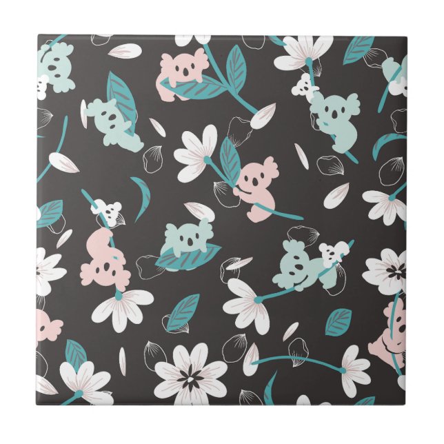 Corante Koala Pattern Cute Animal e Floral (Frente)