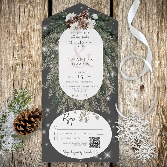 Corante Russo Black Pine Winter Sparkle Código QR (Also available without a QR code; with or without dinner selection options.)