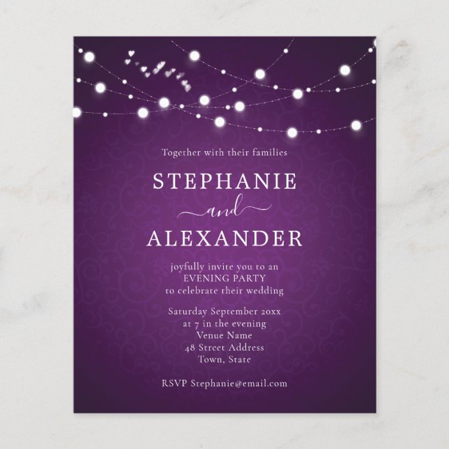 Corda de Orçamento Luzes Corações Casamento Roxo N (Frente)