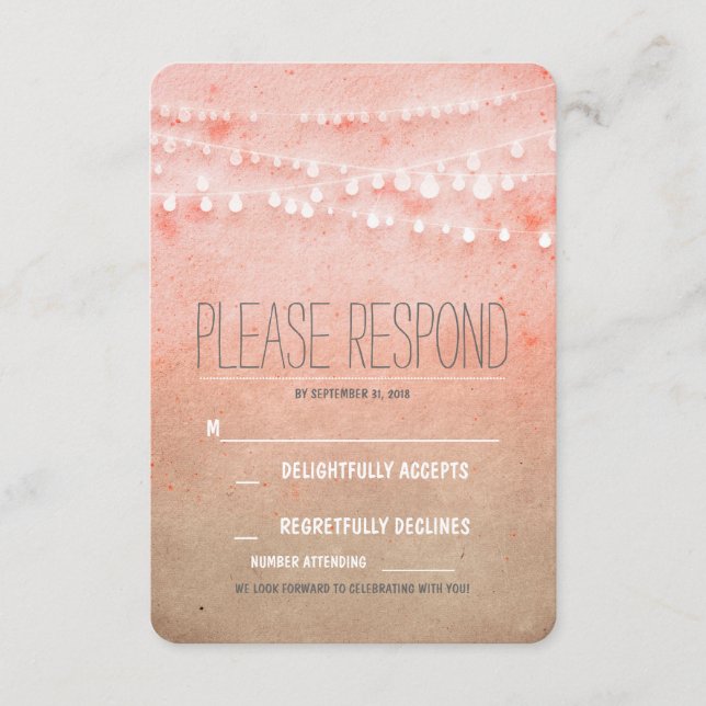 Cordas de aquarelas embaçadas RSVP de casamento (Frente)