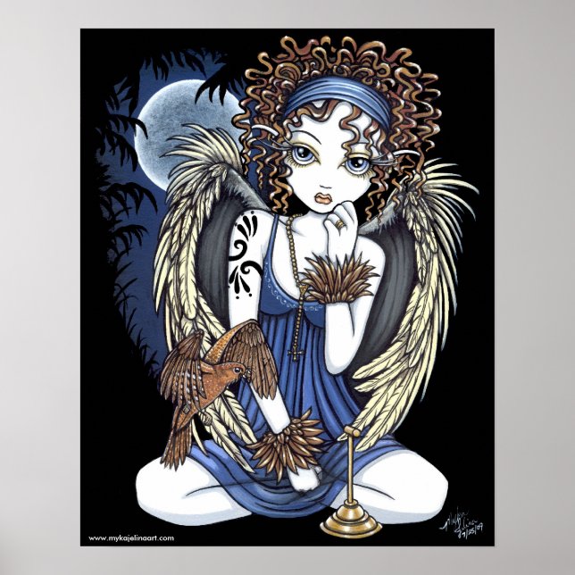 "Cordelia" Gótica Moon Oil Bird Angel Art Poster (Frente)