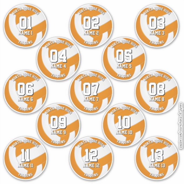cores da equipe laranja adesivos volei 13 atletas (Frente)