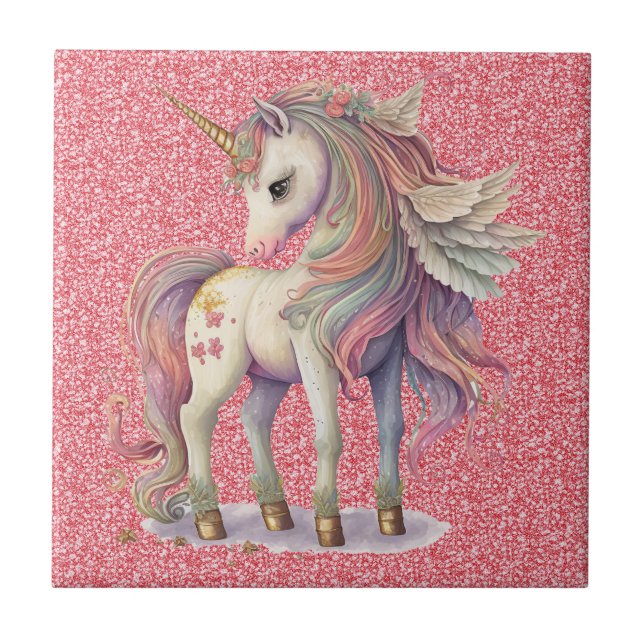 Cores de Arco-Íris Pastel de Unicórnio com Brilho  (Frente)