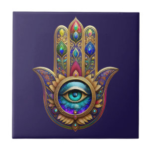 Cores de Pavão Dourado Hamsa Safira Terceiro Olho