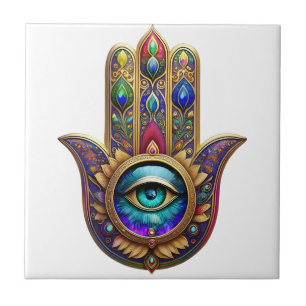 Cores de Pavão Dourado Hamsa Safira Terceiro Olho