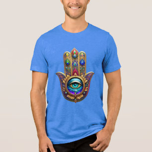 Cores de Pavão Dourado Hamsa Safira Terceiro Olho