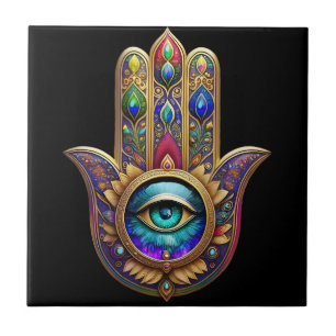 Cores de Pavão Dourado Hamsa Safira Verde Terceiro