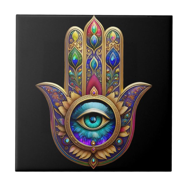 Cores de Pavão Dourado Hamsa Safira Verde Terceiro (Frente)