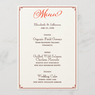 Cores de queda Caligrafia Script Menu Casamento