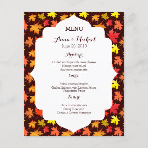 Cores do MENU do casamento do outono